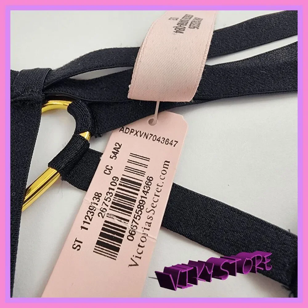 💕 NWT Victoria’s Secret Very Sexy Black Strappy Gold Heart Small #7284 💕
